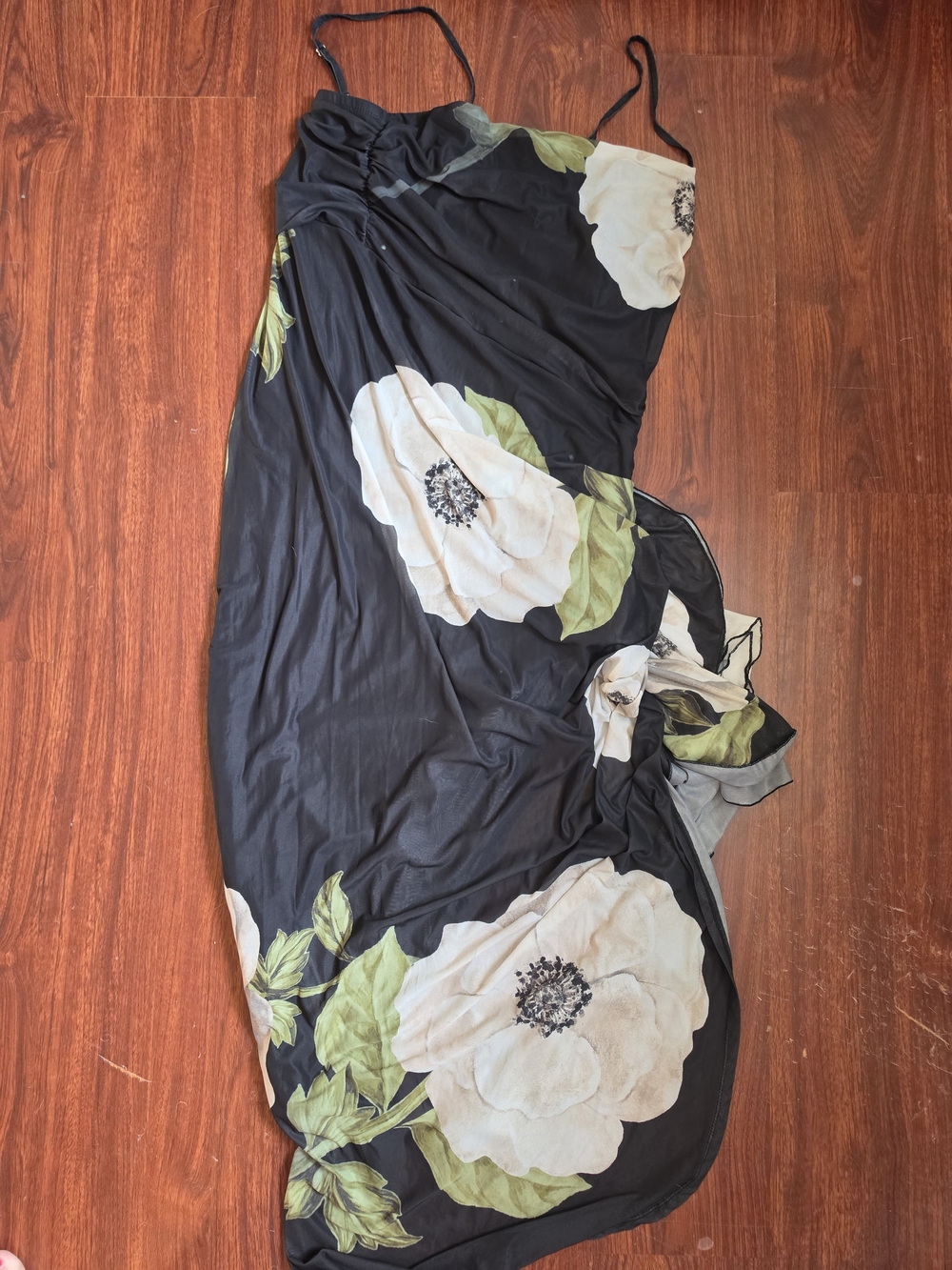 Black Floral Maxi Dress White Green Flowers
